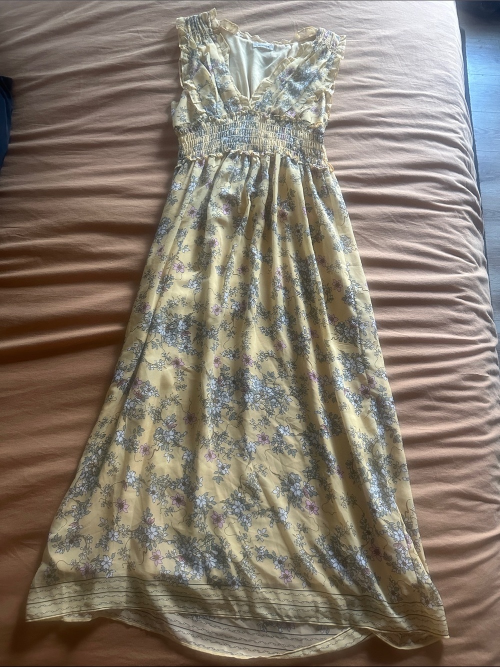 Max Studio Women's Yellow Floral Sleeveless V Neck Dress
